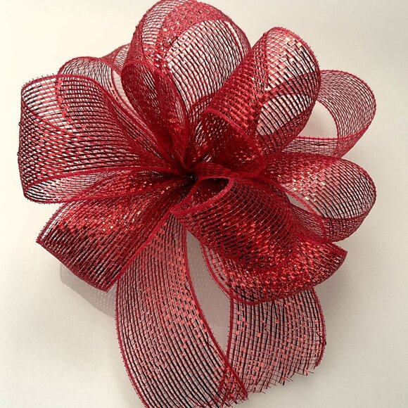 BIG RED BOW MESH METALLIC RIBBON WREATH CRAFTS DIY GIFTS - Picture 2 of 8